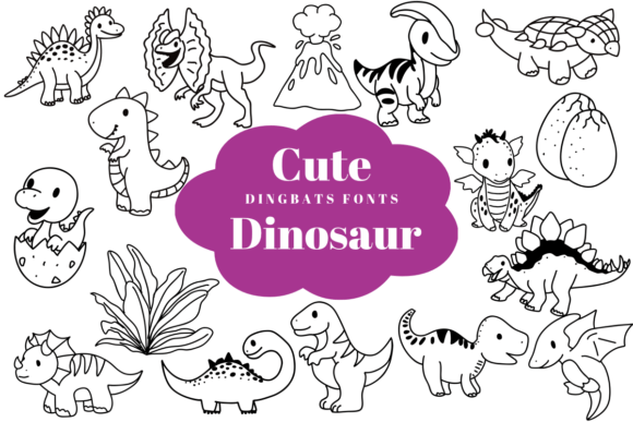 Cute Dinosaur: A Charming Sketch-Style Dingbats Font